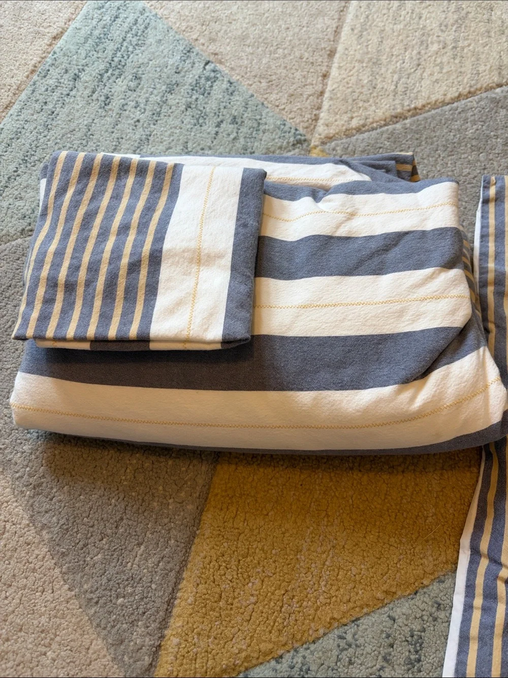 POTTERY BARN TEEN HARBOR STRIPE DUVET COVER ORGANIC COTTON PERCALE ~ NAVY/YELLOW